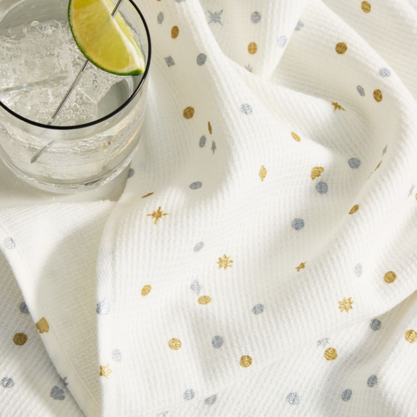 Celebration Dot Holiday Ivory/Gold/Silver Kitchen Towel Set