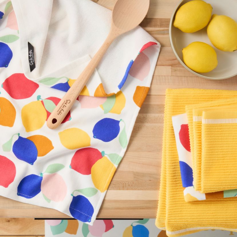 Lemon Zest Citrus Fruit Yellow/Blue/Ivory Kitchen Towel Set