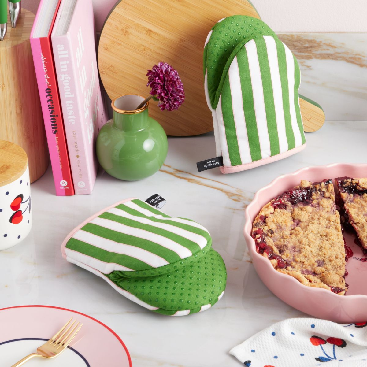 Botanical Stripe Navy Mini Oven Mitt Set