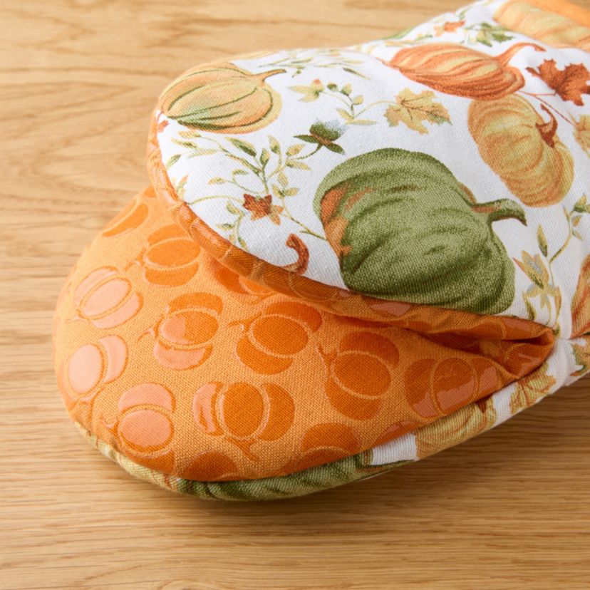 Autumn Harvest Pumpkins Mini Oven Mitt Set Orange/Green/Ivory