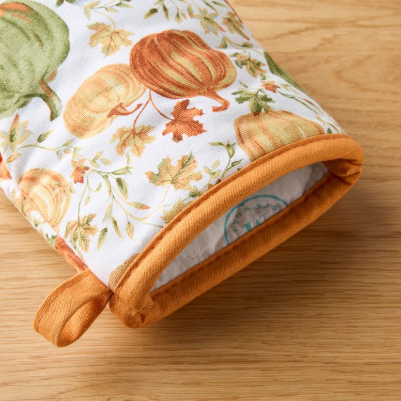 Autumn Harvest Pumpkins Mini Oven Mitt Set Orange/Green/Ivory