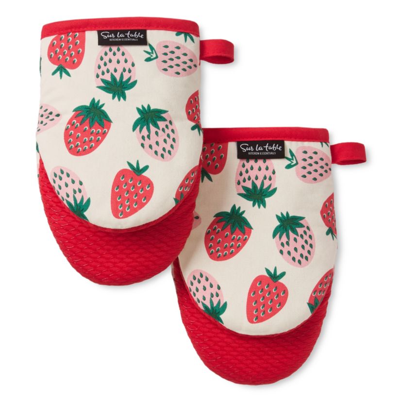Quirky Strawberries Fruit Pink/Green Mini Oven Mitt Set
