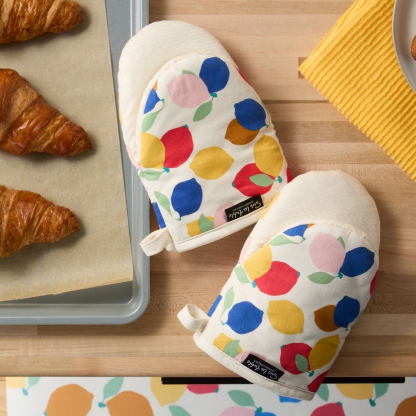 Lemon Zest Citrus Fruit Yellow/Blue/Ivory Mini Oven Mitt Set
