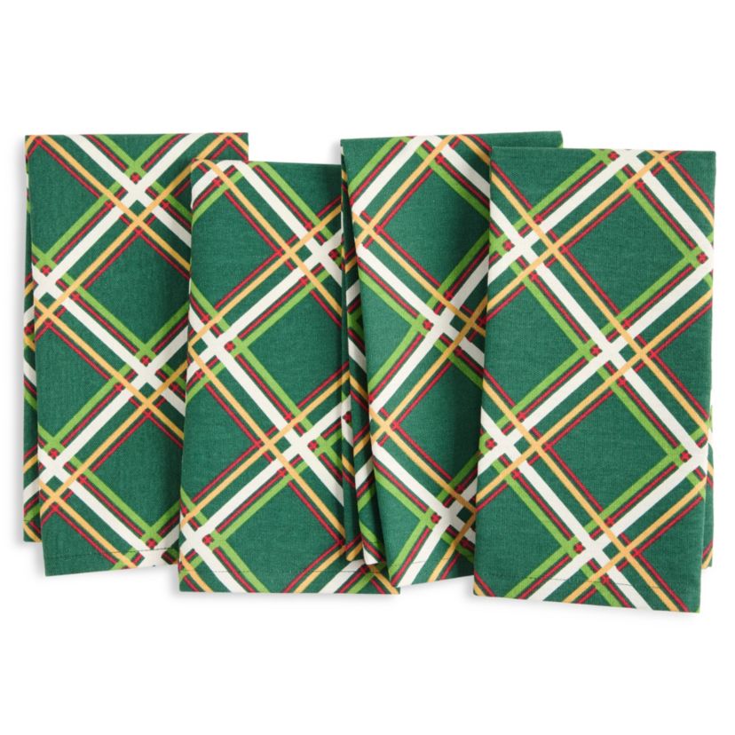 Acrobat Plaid Holiday Green/Red Napkins Set