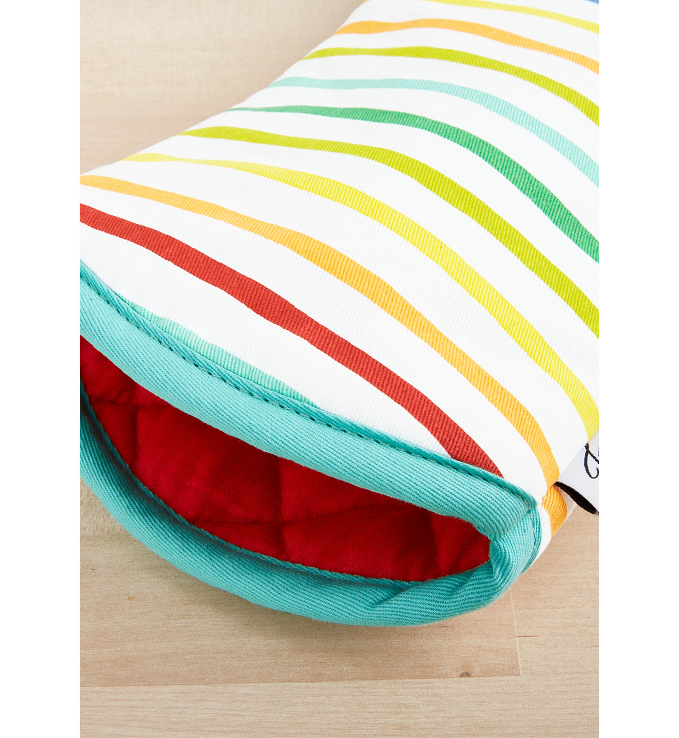 Tropical Stripe Oven Mitt 2-Pack Set, Aqua/Yellow/Red, 7"x13"
