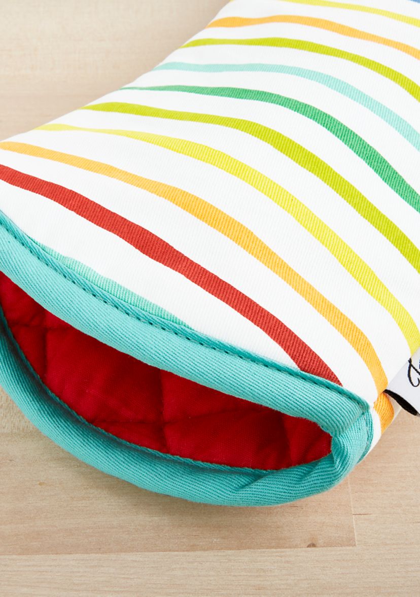 Tropical Stripe Oven Mitt 2-Pack Set, Aqua/Yellow/Red, 7"x13"