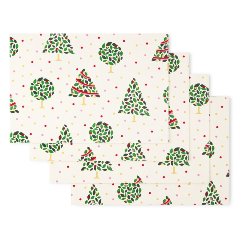 Holiday Confetti Placemats 4-Pack Set 13"x19" Cream/Green