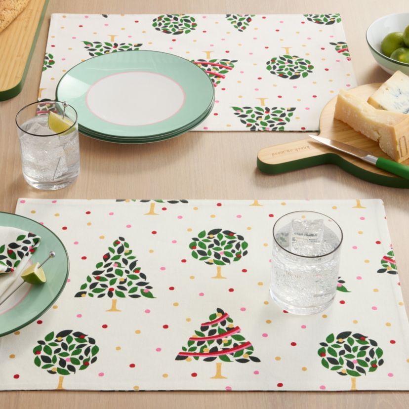 Holiday Confetti Placemats 4-Pack Set 13"x19" Cream/Green