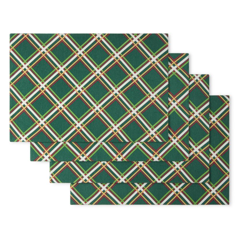 Acrobat Plaid Holiday 4-Pack Placemat Set 13”x19” Green/Red 