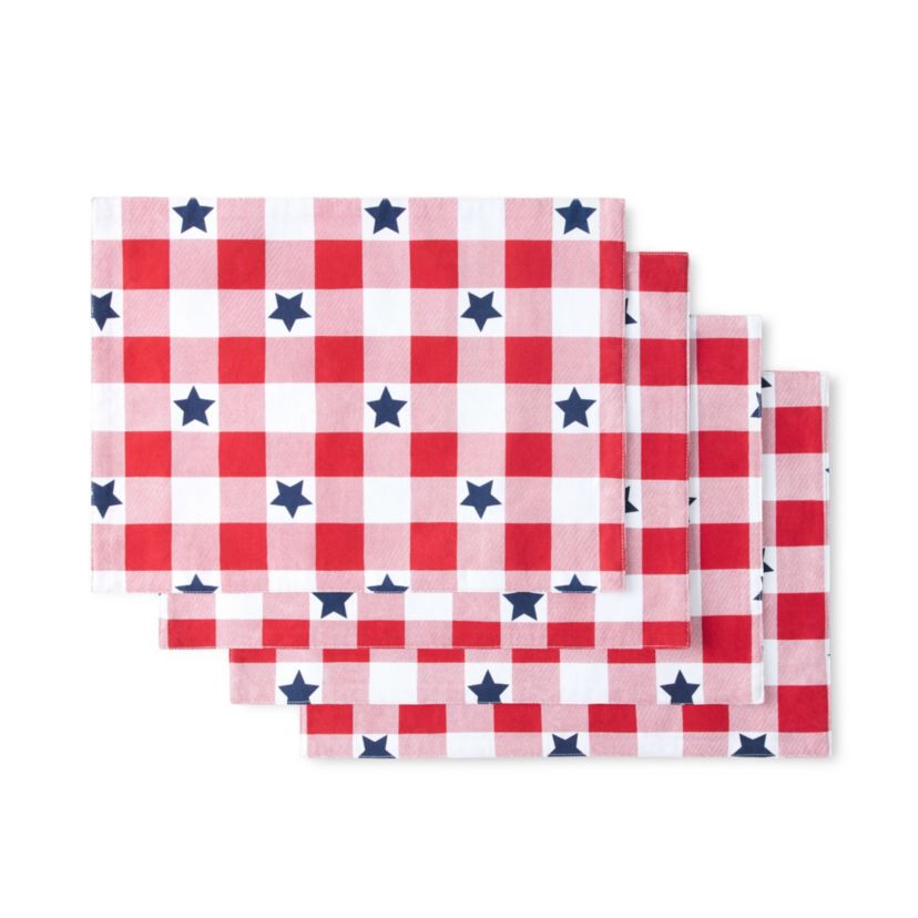 Americana Star Gingham Plaid Red/White/Blue Placemat Set
