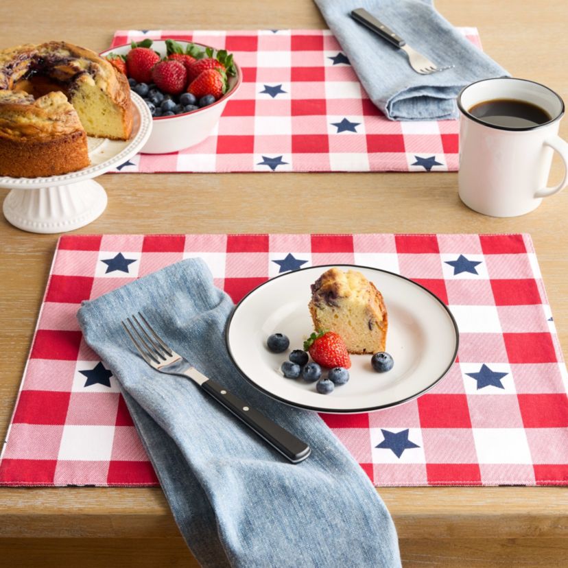 Americana Star Gingham Plaid Red/White/Blue Placemat Set