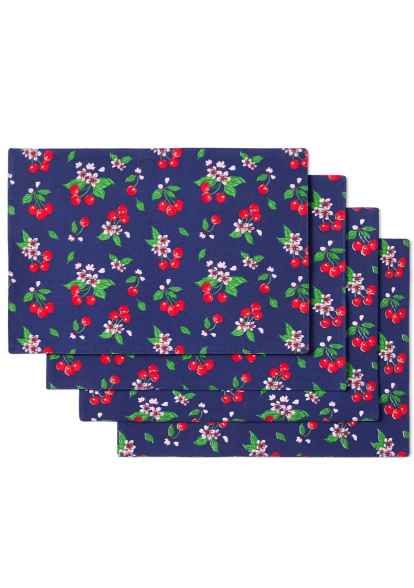 お値下げ！PRIDE INTERNATIONAL DESIGN 麻57%綿43% Draper James Cherry Blossom Reversible Fabric Placemat Set of 4 | Belk