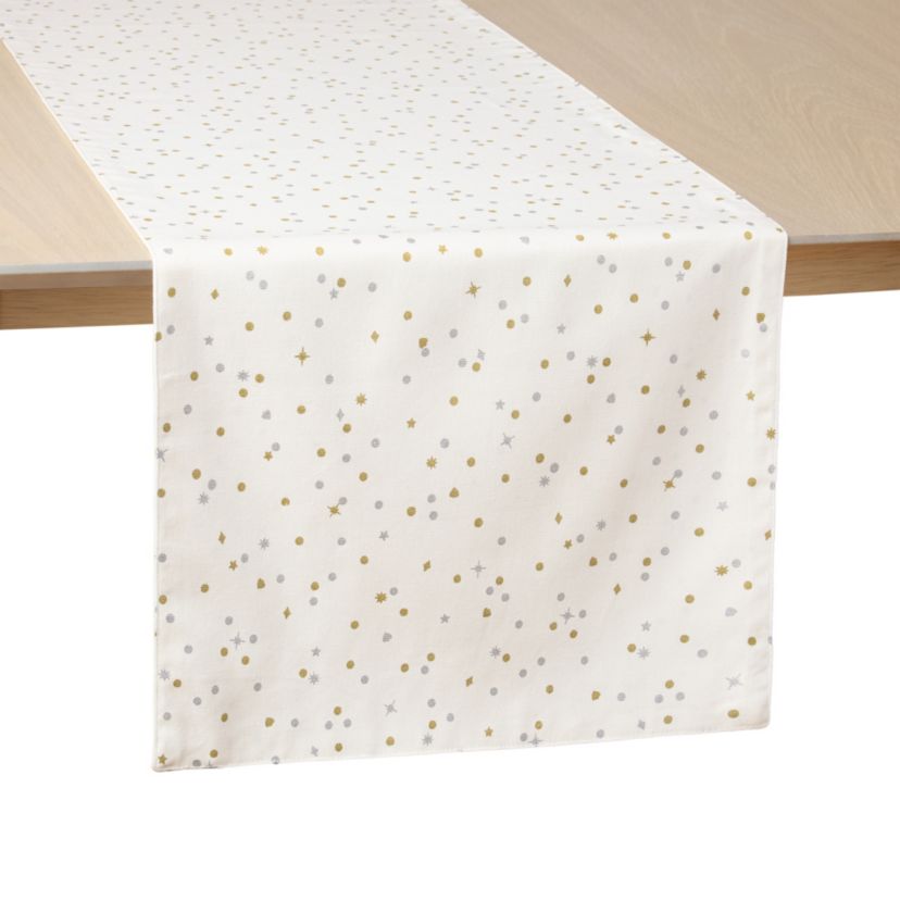 Celebration Confetti Dot Reversible Holiday Ivory/Gold/Silver Table Runner