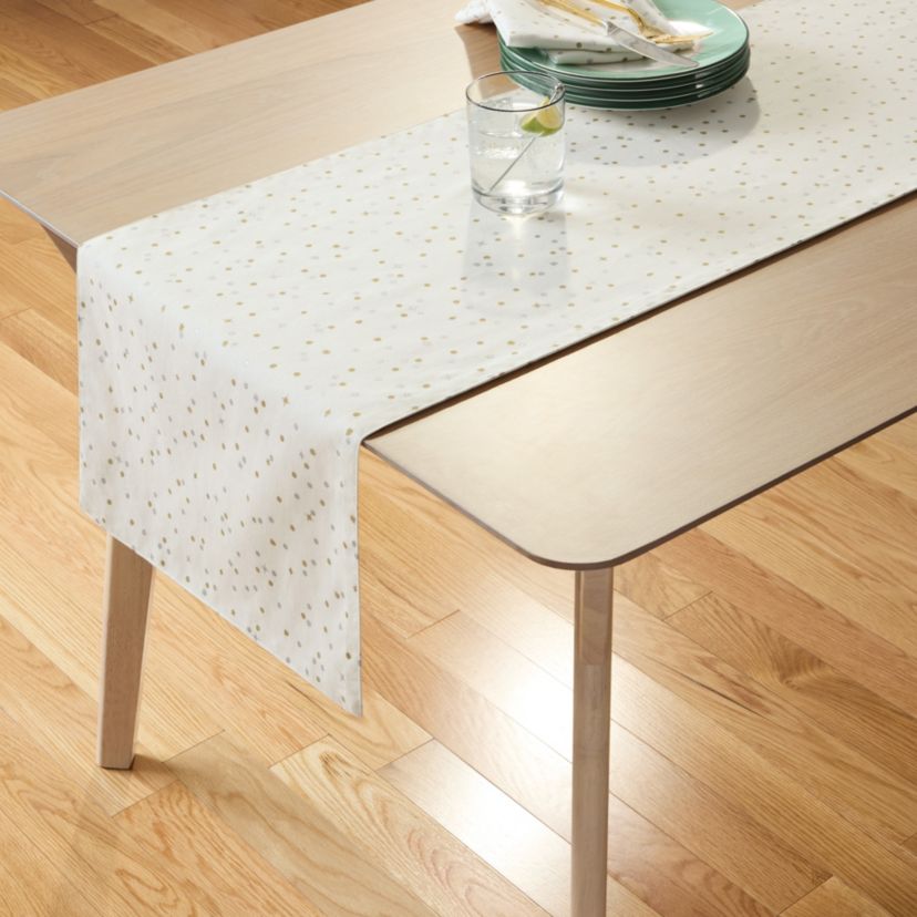 Celebration Confetti Dot Reversible Holiday Ivory/Gold/Silver Table Runner
