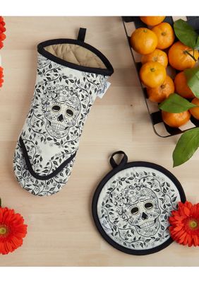 Skull & Vine Oven Mitt Pot Holder 2-Pack Set