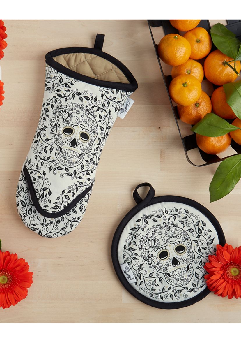 Skull & Vine Oven Mitt & Pot Holder 2-Pack Set