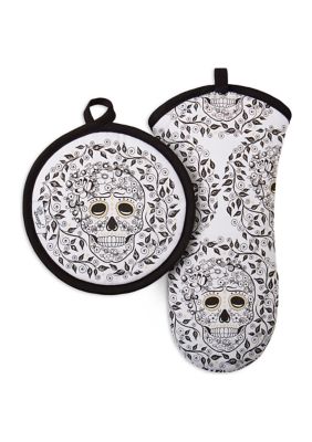 Skull & Vine Oven Mitt Pot Holder 2-Pack Set