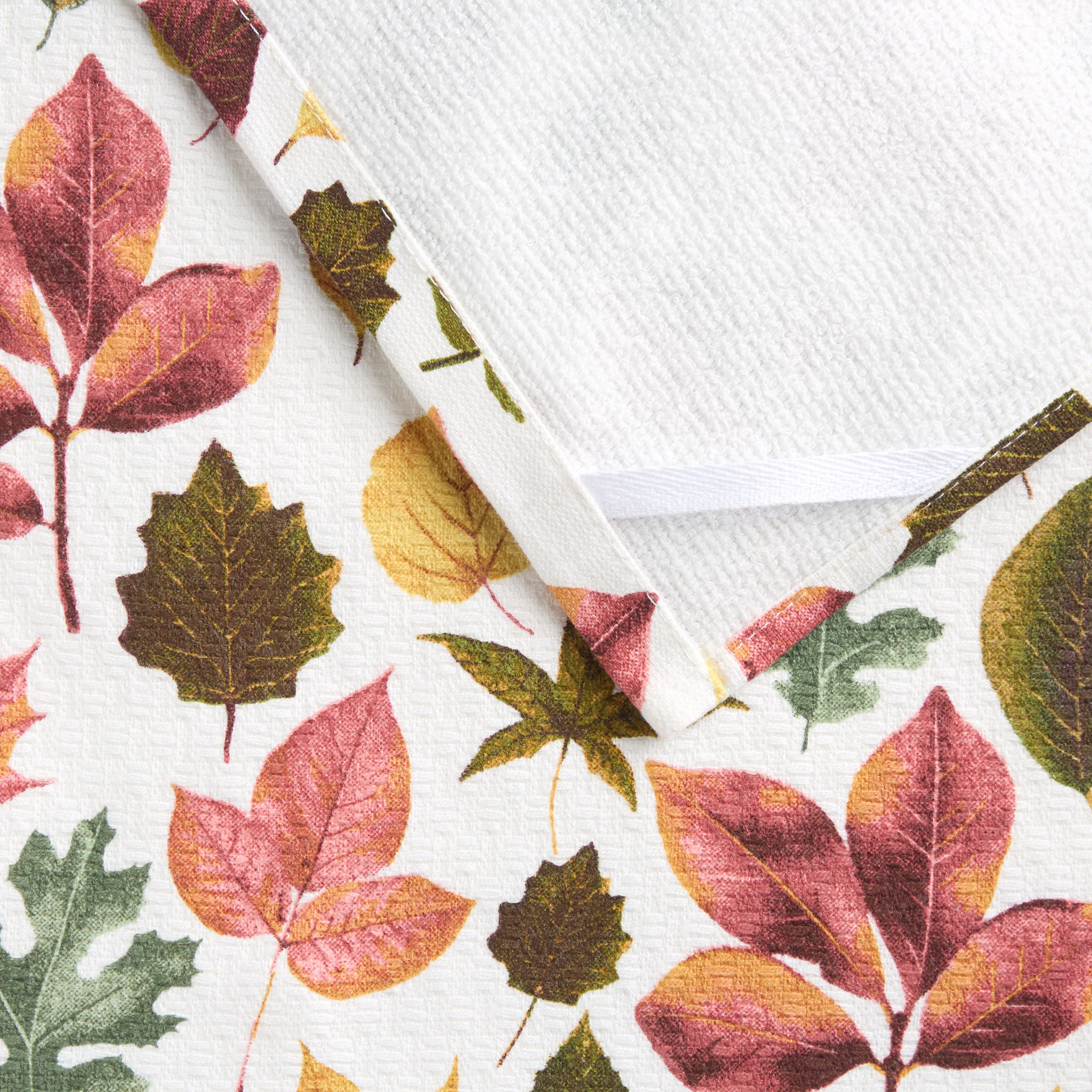 Autumn Harvest Falling Leaves Kitchen Towel Set Tan/Red/Green