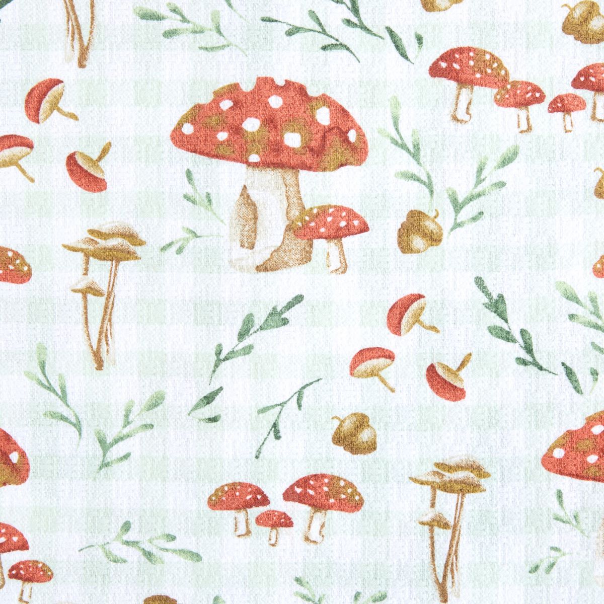 Autumn Harvest Mushroom Plaid Kitchen Towel Set Burnt Orange/Green/White