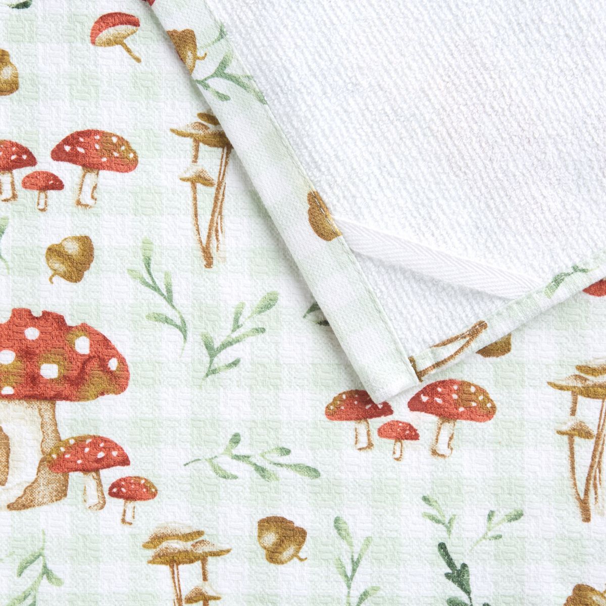 Autumn Harvest Mushroom Plaid Kitchen Towel Set Burnt Orange/Green/White