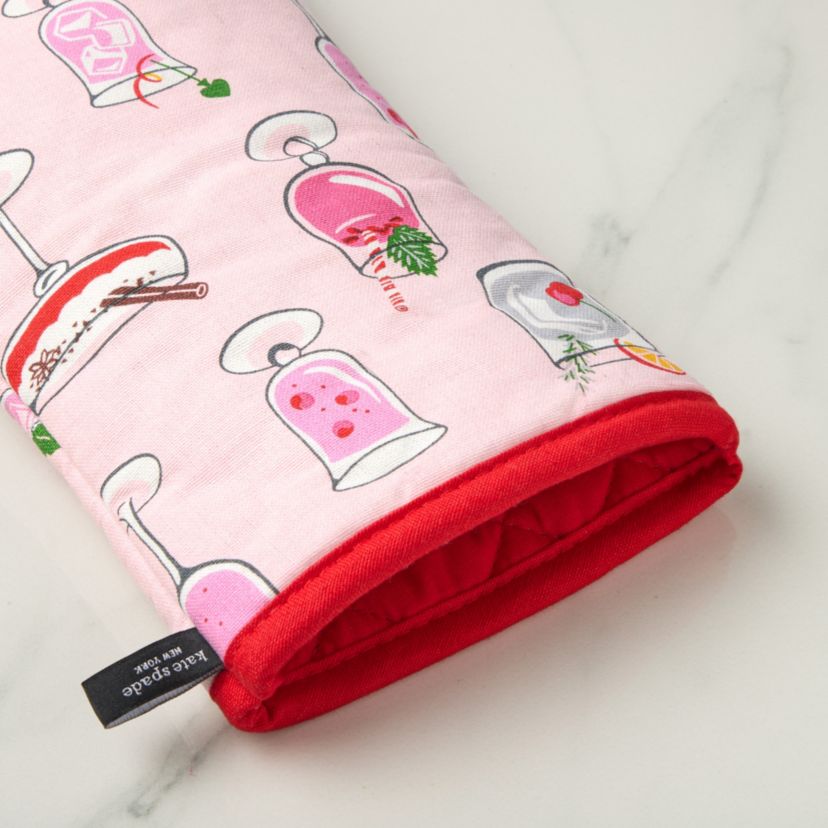Holiday Cocktails Red/Pink/Green Kitchen Towels, Oven Mitt, and Pot Holder Set 