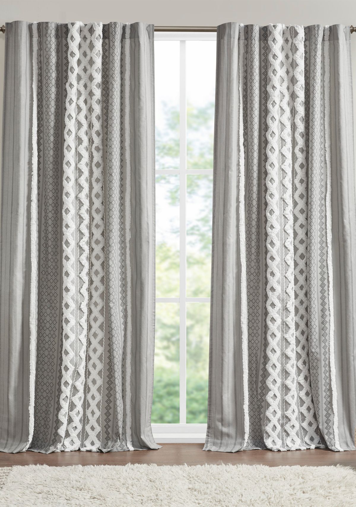 Imani Cotton Printed Window Panel with Chenille Stripe and Lining