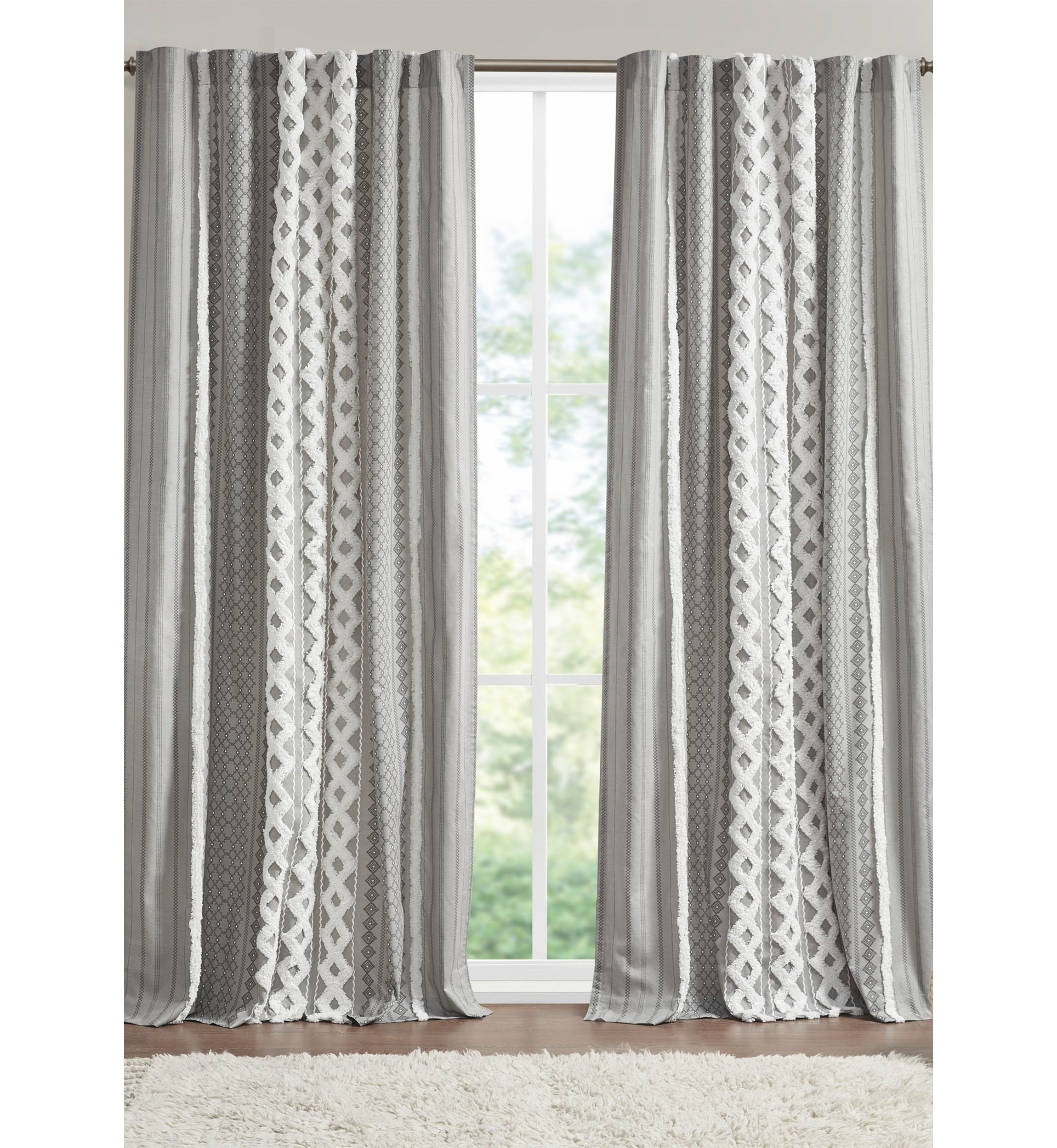 Imani Cotton Printed Window Panel with Chenille Stripe and Lining