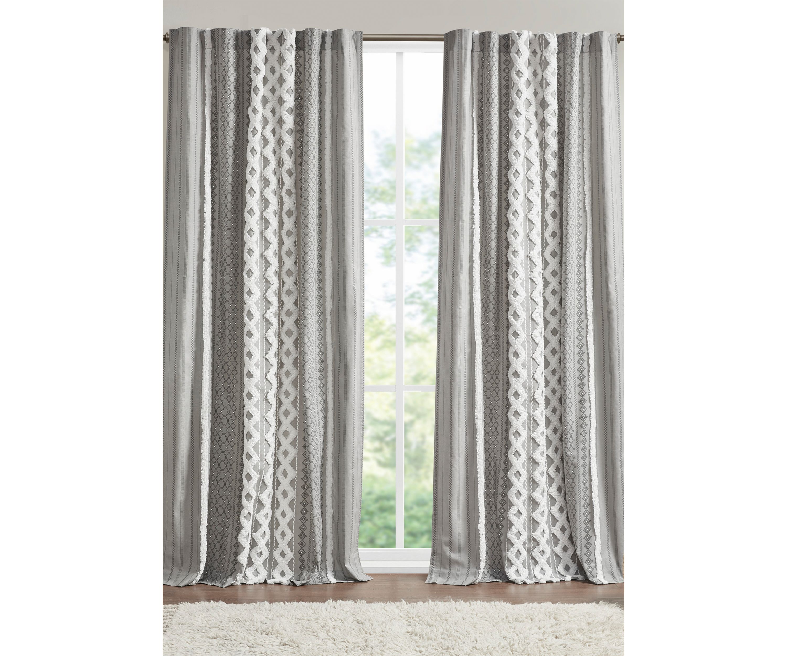 Imani Cotton Printed Window Panel with Chenille Stripe and Lining