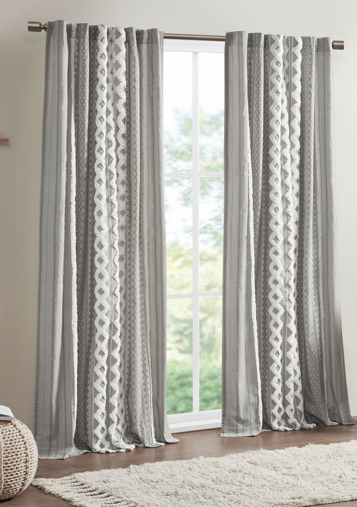 Imani Cotton Printed Window Panel with Chenille Stripe and Lining