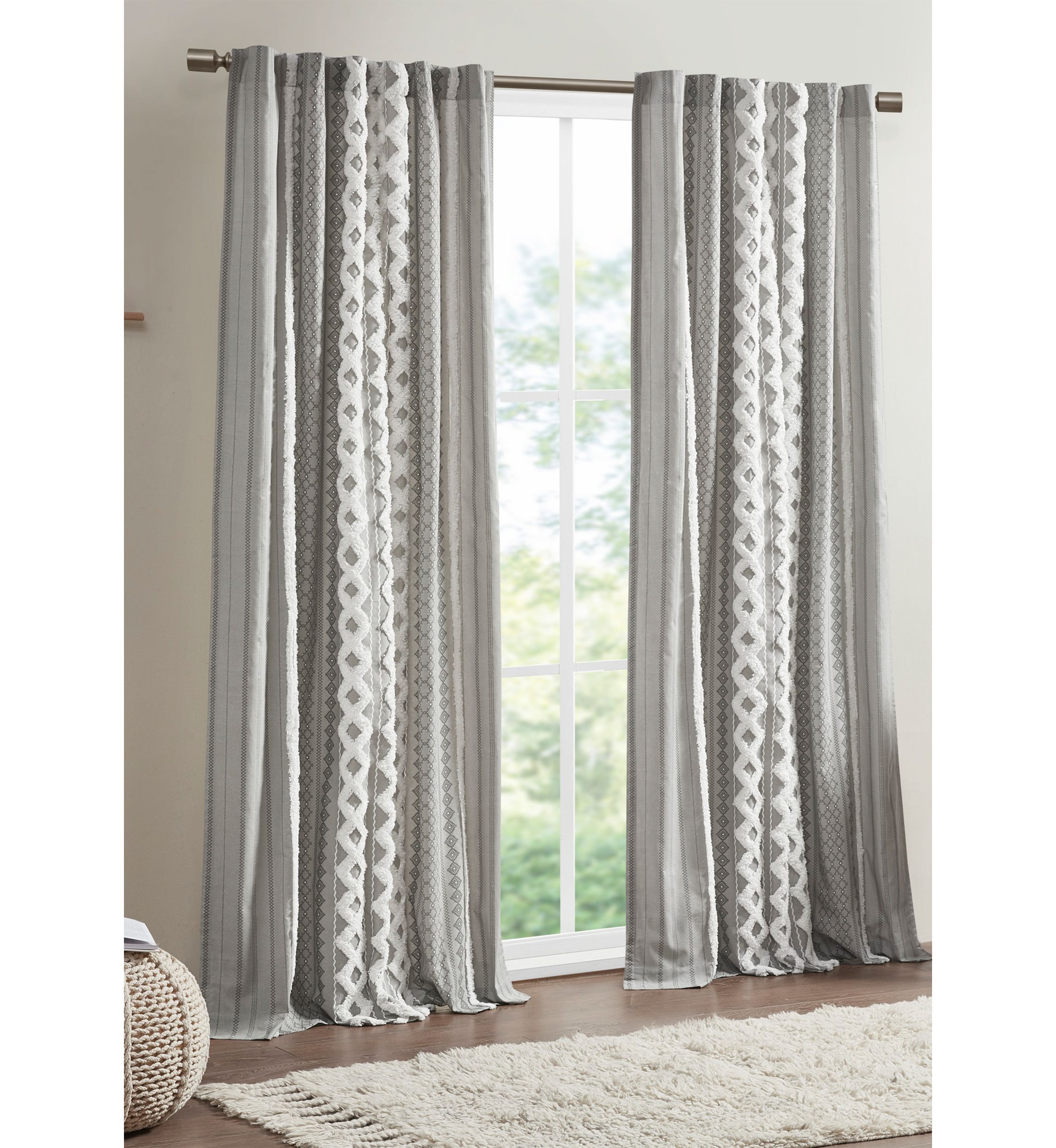 Imani Cotton Printed Window Panel with Chenille Stripe and Lining