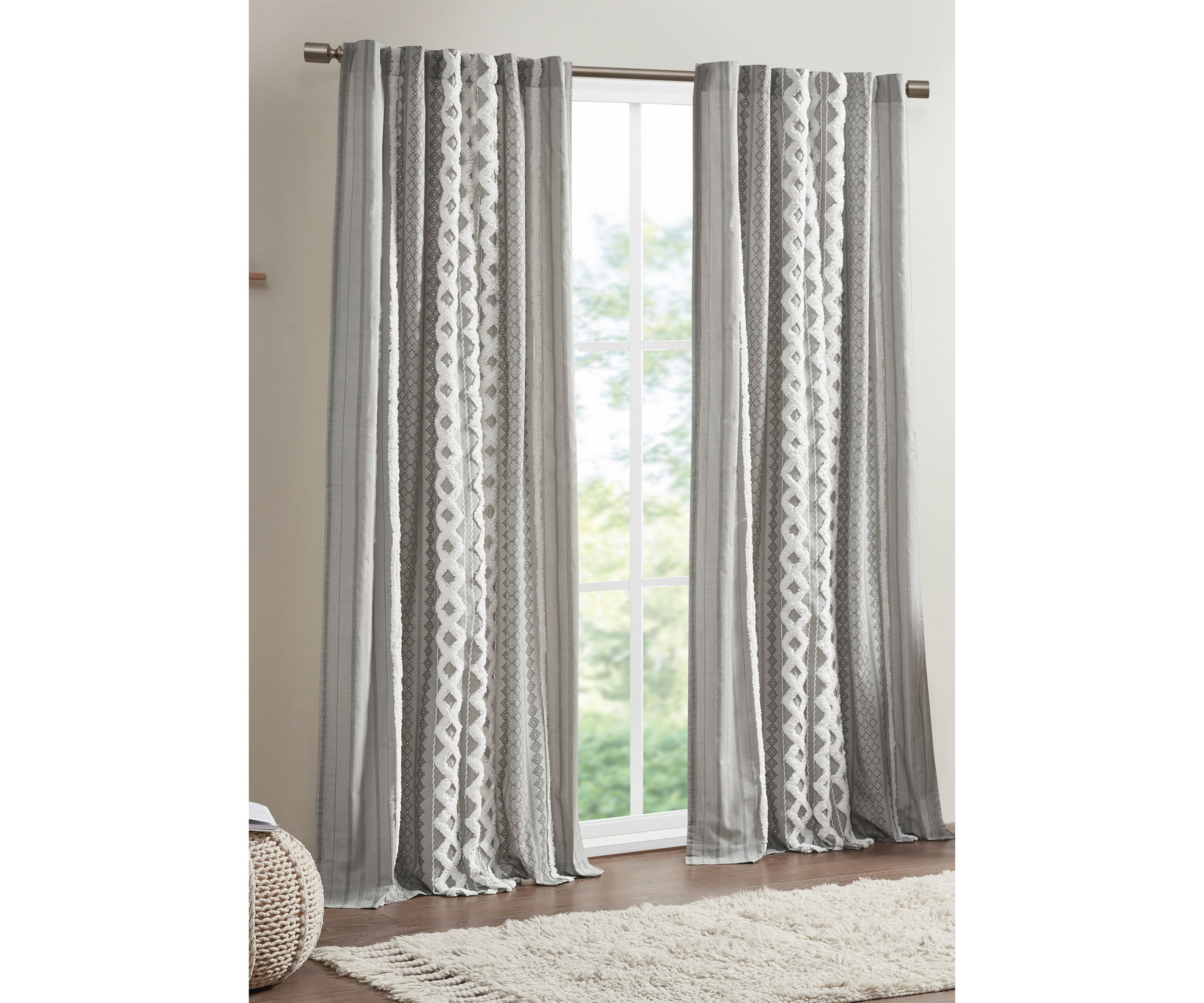 Imani Cotton Printed Window Panel with Chenille Stripe and Lining