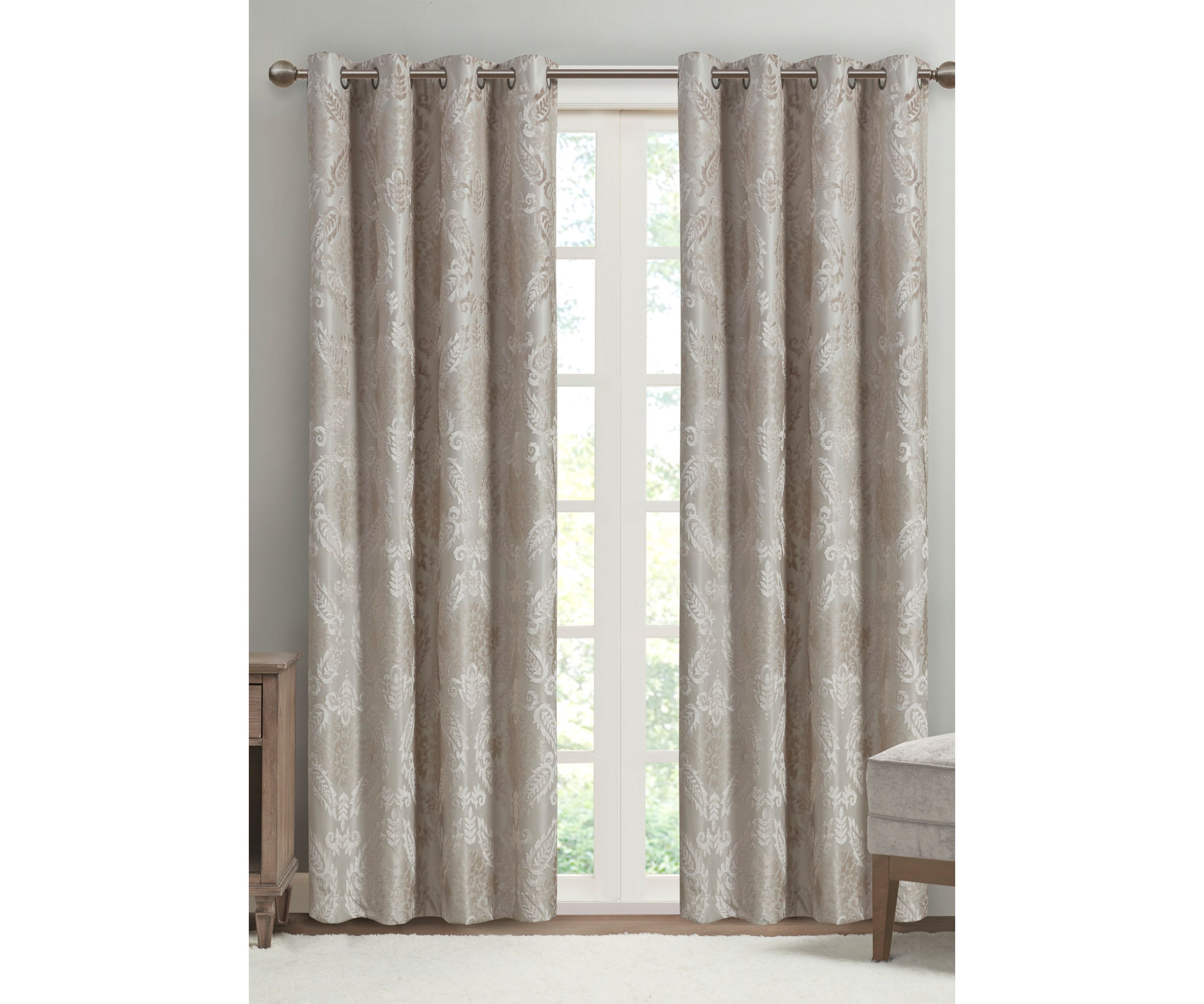 Amelia Knitted Jacquard Paisley Total Blackout Grommet Top Curtain Panel