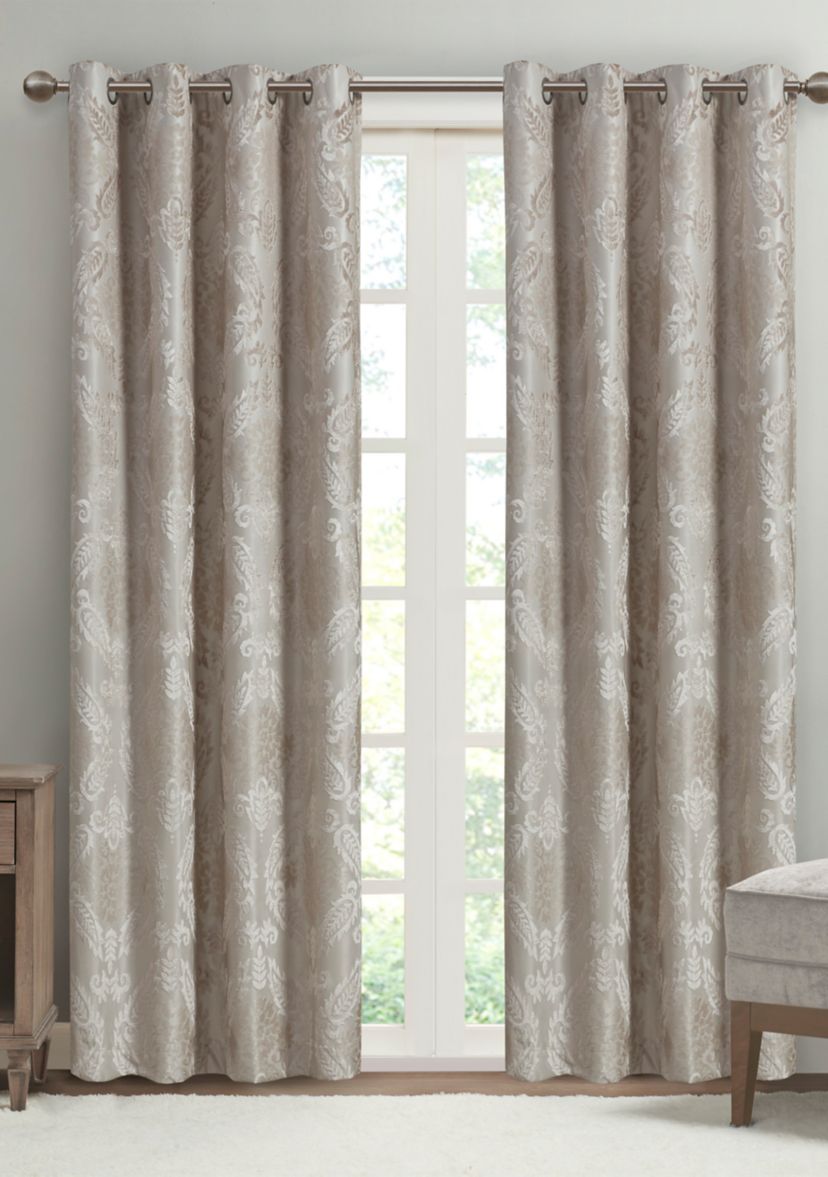 Amelia Knitted Jacquard Paisley Total Blackout Grommet Top Curtain Panel