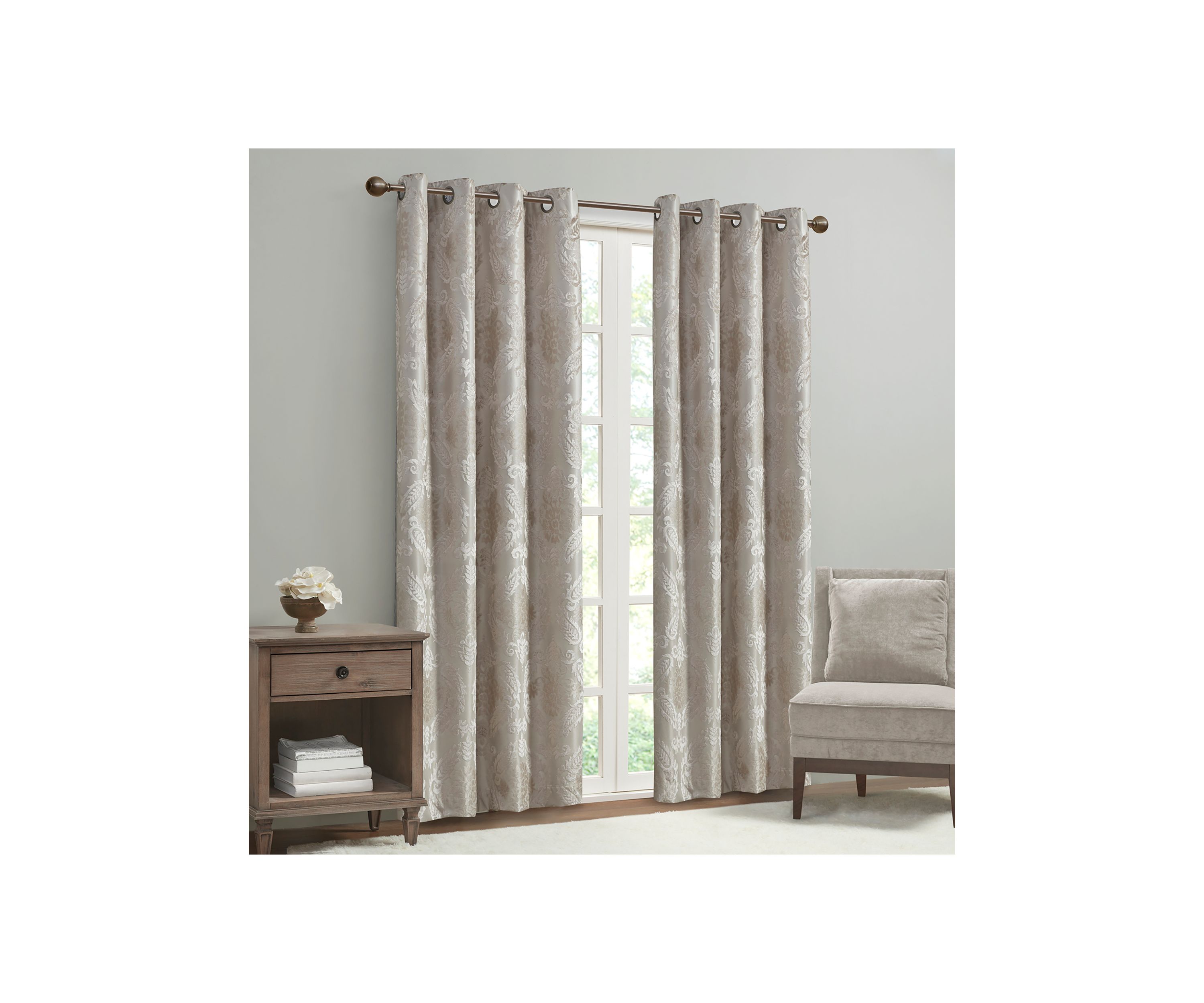 Amelia Knitted Jacquard Paisley Total Blackout Grommet Top Curtain Panel