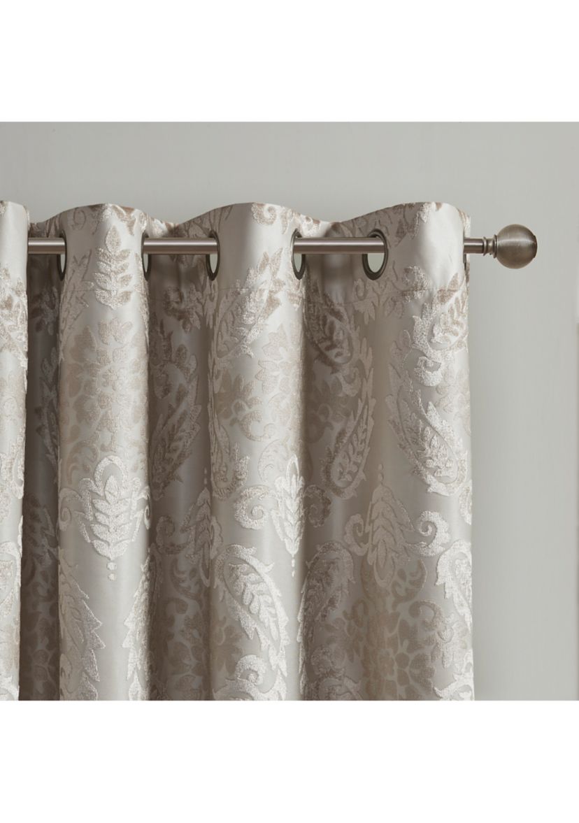 Amelia Knitted Jacquard Paisley Total Blackout Grommet Top Curtain Panel