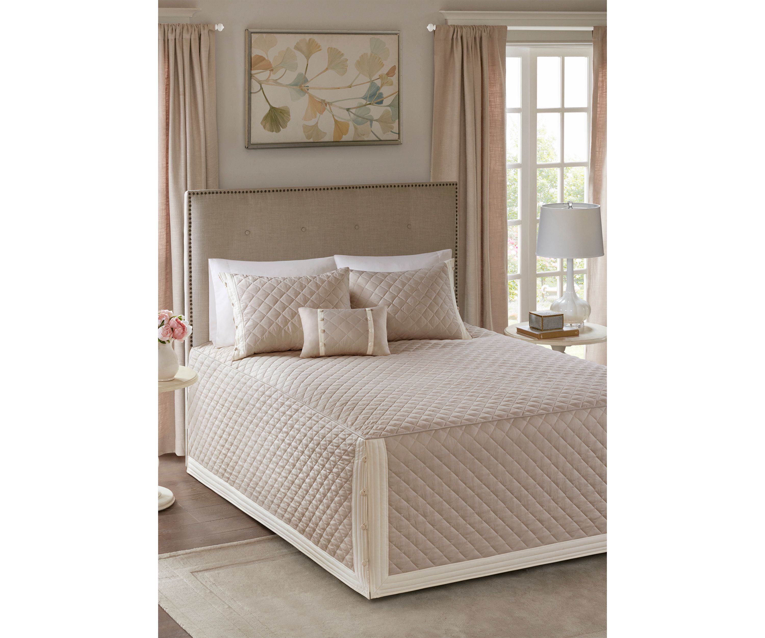 Breanna 4-Piece Tailored Bedspread Set Khaki
