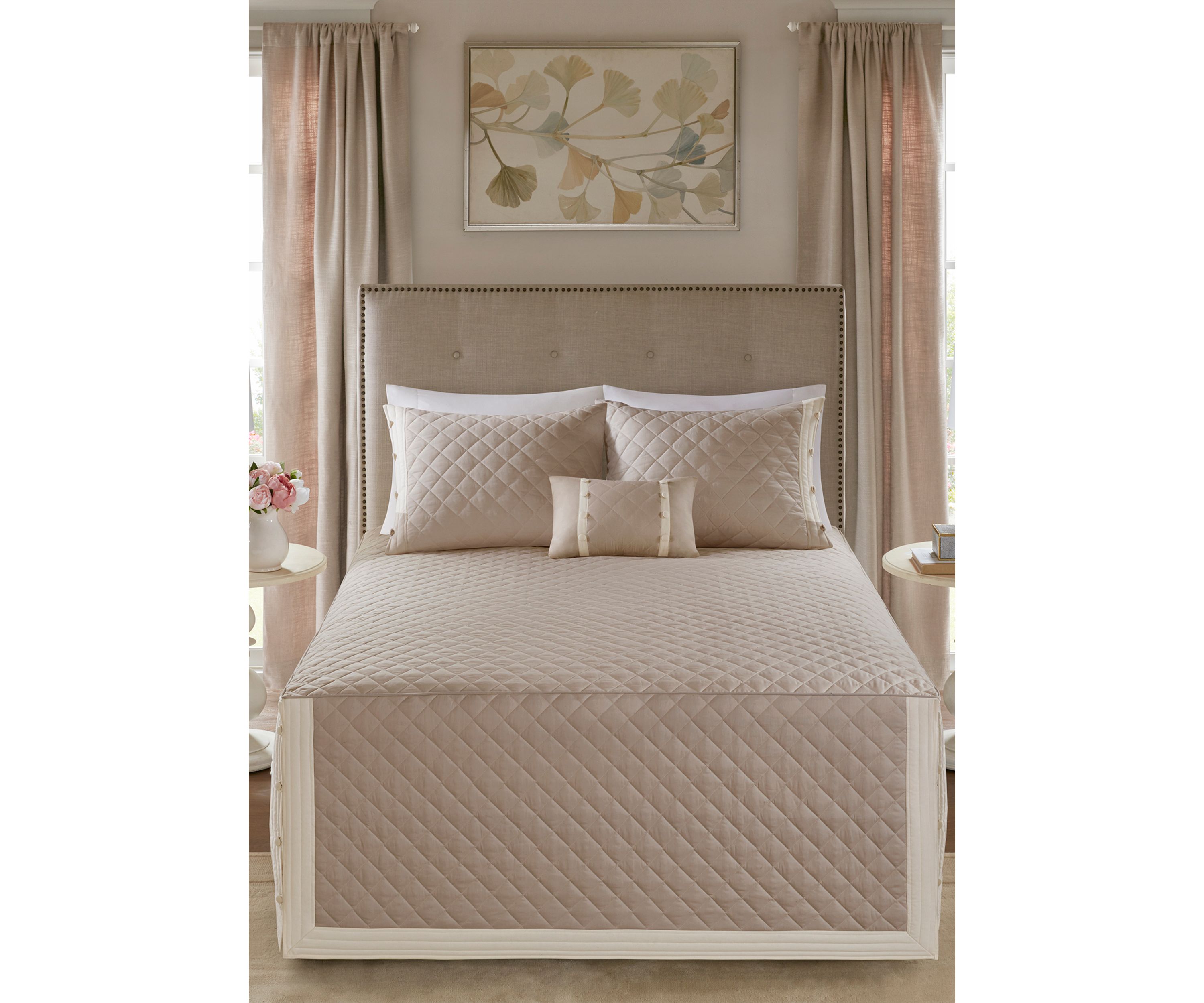 Breanna 4-Piece Tailored Bedspread Set Khaki