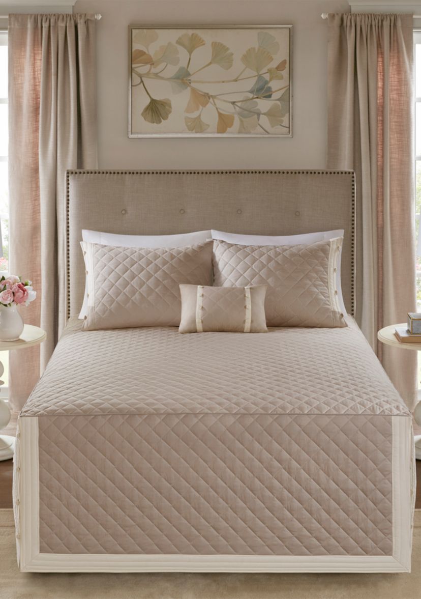 Breanna 4-Piece Tailored Bedspread Set Khaki