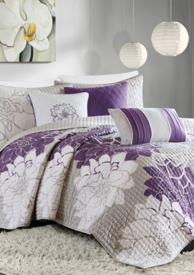 Madison Park Lola 6 Piece Quilted Purple Coverlet Set Belk