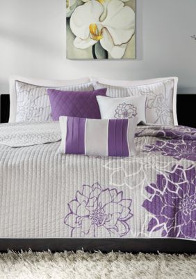 Madison Park Lola 6 Piece Quilted Purple Coverlet Set Belk