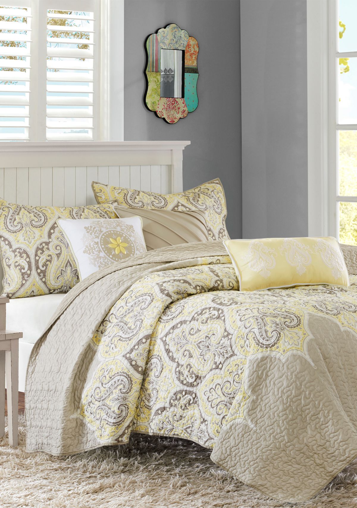 Madison Park Nisha 6-Piece Quilted Yellow Coverlet Set | Belk