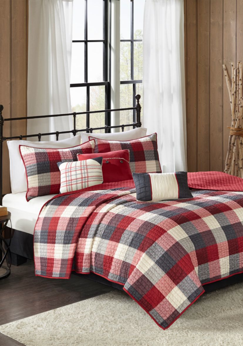 Ridge 6-Piece Herringbone Red Coverlet Set