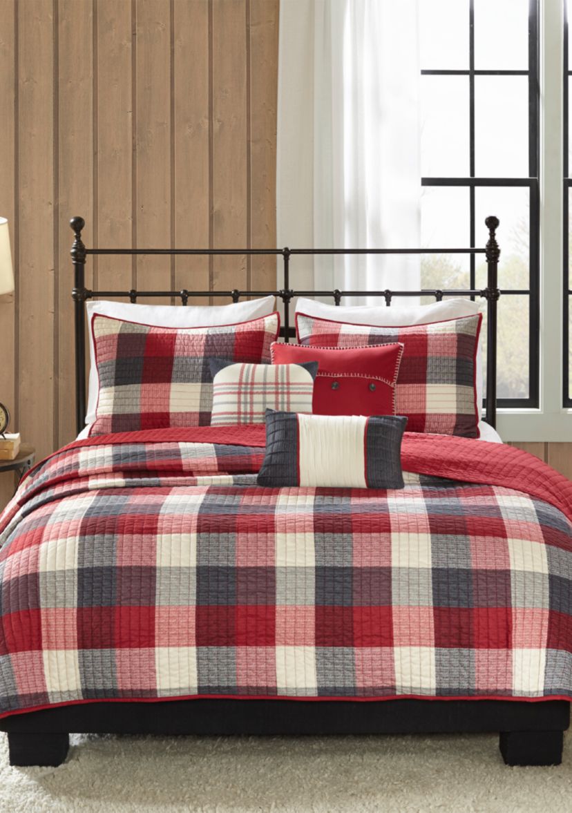 Ridge 6-Piece Herringbone Red Coverlet Set