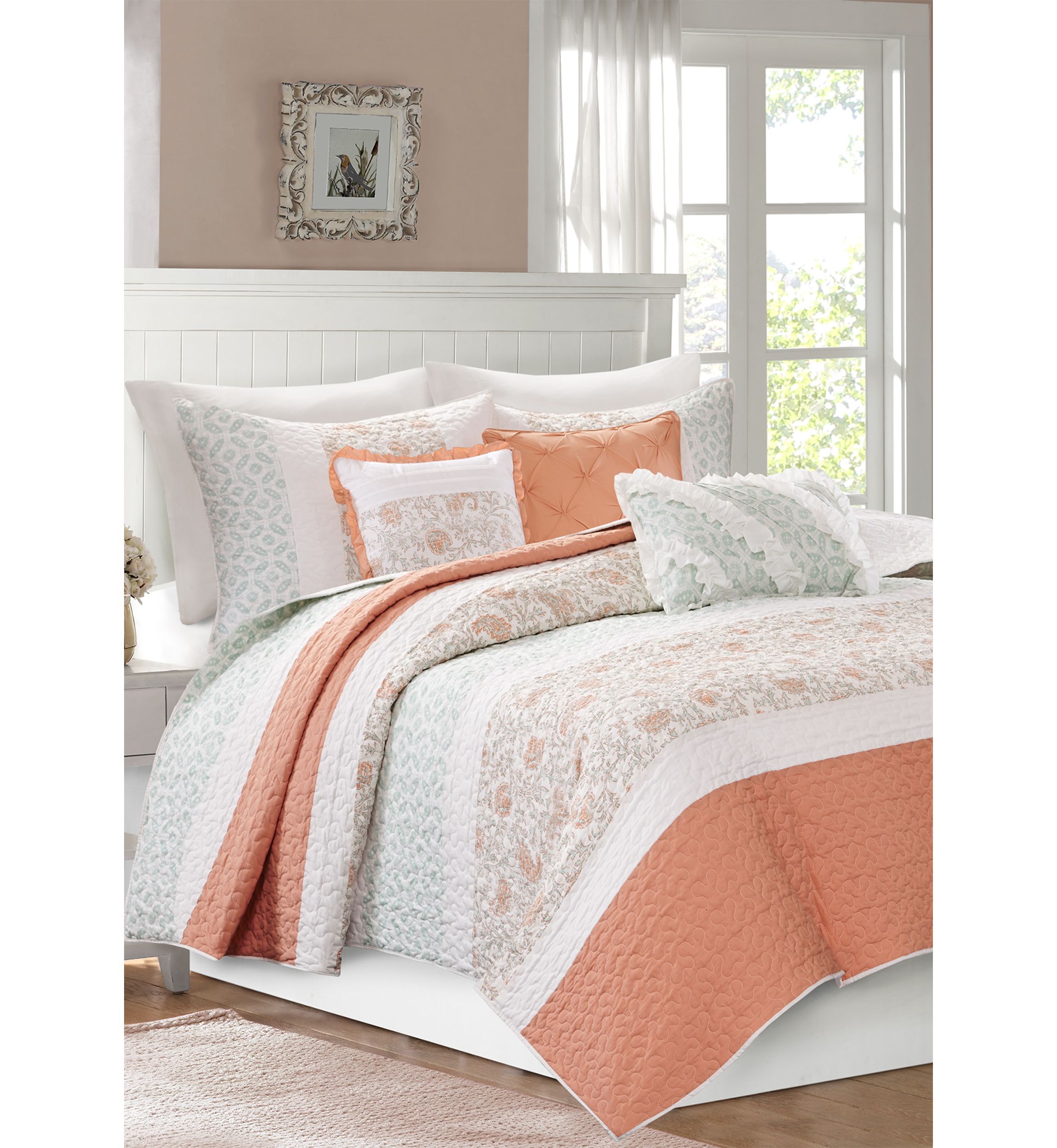 Dawn 6 Piece Cotton Percale Comforter Set with Throw Pillows