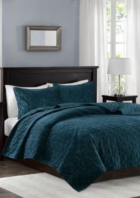 Madison Park Harper Velvet Teal 3 Piece Coverlet Set Belk