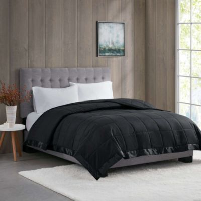 Madison Park Windom Lightweight Down Alternative Blanket with Satin Trim, Black, Full/Queen