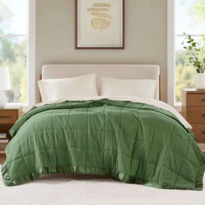 Madison Park Windom Lightweight Down Alternative Blanket with Satin Trim, Green, King