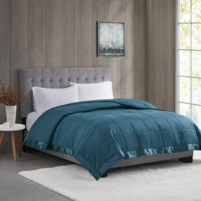 Madison Park Windom Lightweight Down Alternative Blanket with Satin Trim, Teal, King