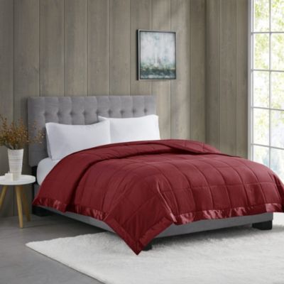 Madison Park Windom Lightweight Down Alternative Blanket with Satin Trim, Burgundy, King