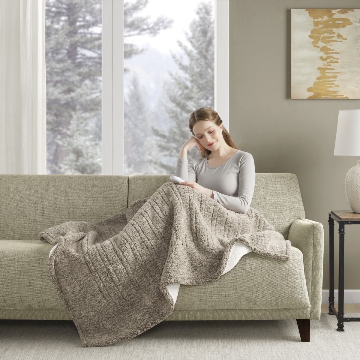 Marbled Sherpa Heated Throw